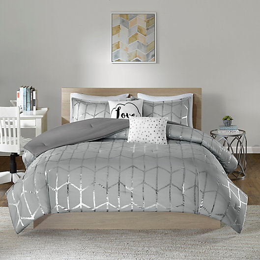 Intelligent Design Raina 5 Piece, Grey King Size Bedroom Comforter Set