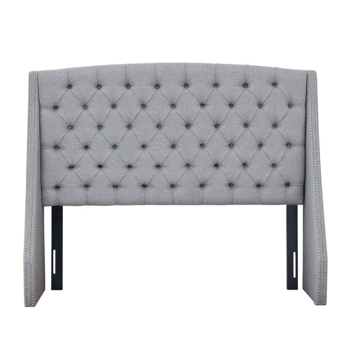 Madison Park Harper Upholstered Adjustable Headboard in Silver Bed