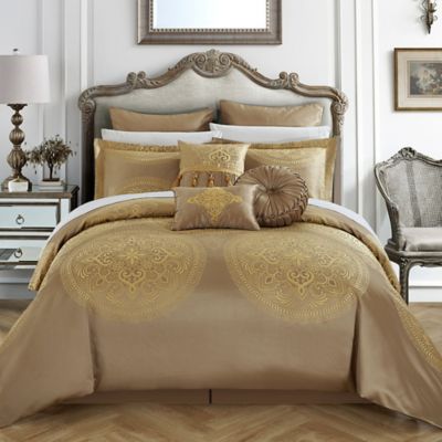 10 Piece Set Riverbrook Home 100% Polyester Comforter Set Hillcrest Ivory/Gold King