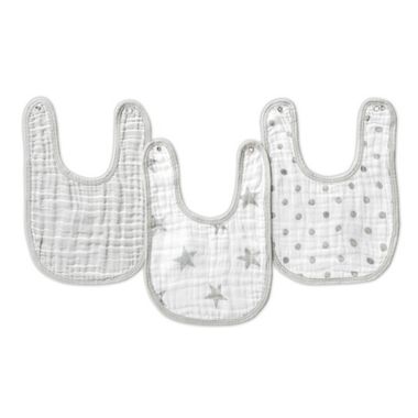 aden + anais&trade; essentials Muslin Snap Bibs in Grey. View a larger version of this product image.
