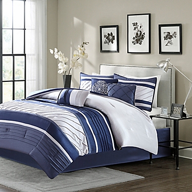 7pc Comforter Set bed-in-a-bag Queen King Cal King Size Luxury Stripe Soft 