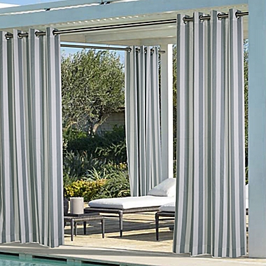 Coastal Stripe 108-Inch Indoor/Outdoor Window Curtain Panel in Dark Grey (Single). View a larger version of this product image.