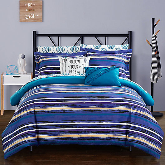 Alternate image 1 for Chic Home Chelsea 9-Piece Full Reversible Comforter Set in Blue