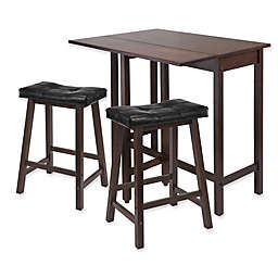 Winsome Lynnwood 3-Piece Dining Set with Drop Leaf and Saddle Seat Stools