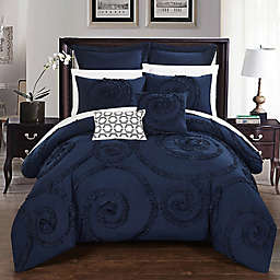 Chic Home Rosalinda 7-Piece Queen Comforter Set in Navy
