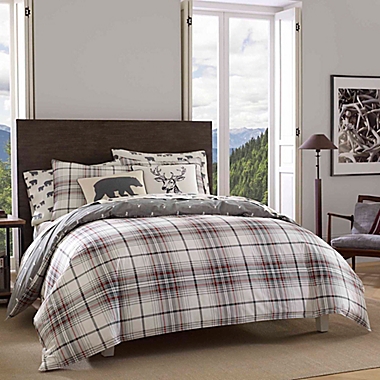 Eddie Bauer&reg; Alder Plaid 3-Piece Reversible Full/Queen Comforter Set in Grey. View a larger version of this product image.