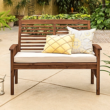 Forest Gate Eagleton Acacia Loveseat Bench with Cushion in Dark Brown. View a larger version of this product image.