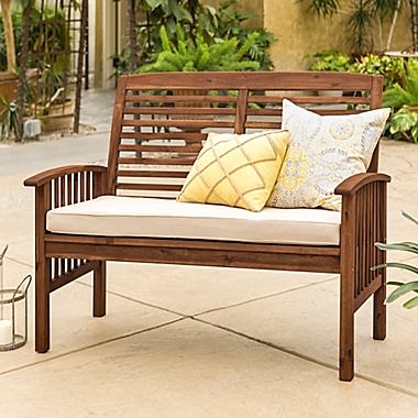 Forest Gate Eagleton Acacia Loveseat Bench with Cushion in Dark Brown. View a larger version of this product image.