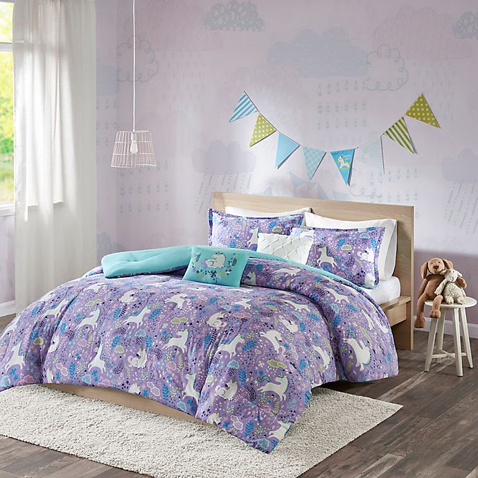 Twin Better Home Style Purple Pink Turquoise Blue and White Kids/Teenage/Girls Unicorn Coverlet Bedspread Quilt Set with Pillowcases with Birds Rainbows and Hearts # 2018149