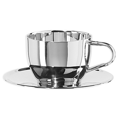 CHA STAINLESS STEEL CAPUCCINO DOUBLE WALLED TEA COFFEE CUP WITH SAUCER CHROME 