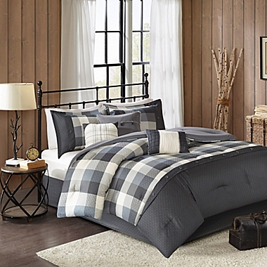 Madison Park Ridge Herringbone 7-Piece Queen Comforter Set in Grey. View a larger version of this product image.