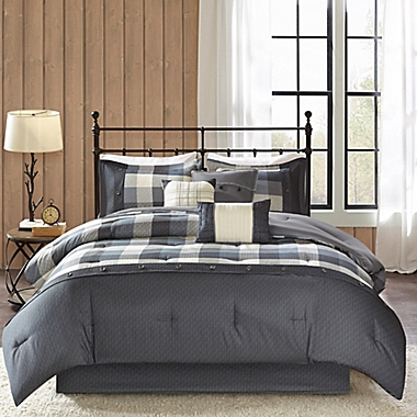Madison Park Ridge Herringbone 7-Piece Queen Comforter Set in Grey. View a larger version of this product image.