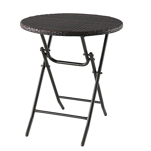 Alternate image 1 for All-Weather Wicker Folding Bistro Table in Dark Brown