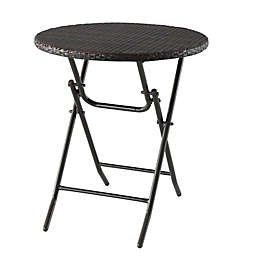 All-Weather Wicker Folding Bistro Table in Dark Brown