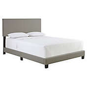 E-Rest Francis Queen Faux Leather Upholstered Platform Bed in Grey