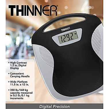 Conair&reg; Thinner&reg; Portable Digital Bathroom Scale in Black/Silver. View a larger version of this product image.