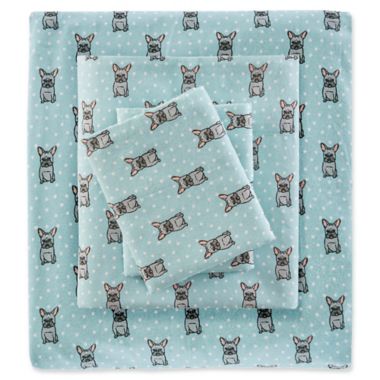 True North by Sleep Philosophy French Bulldog Cozy Flannel Sheet Set. View a larger version of this product image.