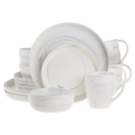 Alternate image 1 for Artisanal Kitchen Supply® Marbleized 16-Piece Dinnerware Set in Grey