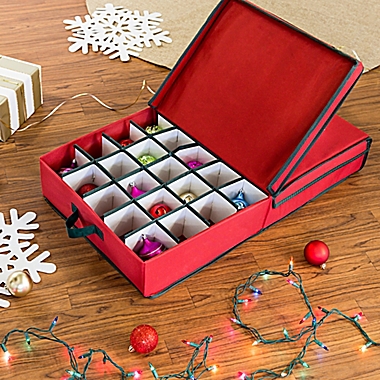 Honey-Can-Do&reg; 40-Count Ornament Storage Box with Dividers in Red/Green. View a larger version of this product image.