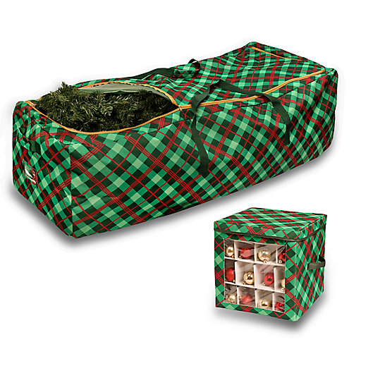Alternate image 1 for Honey-Can-Do® Plaid Rolling Tree Storage Bag & Ornament Storage Cube