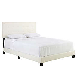E-Rest Sanders Faux Leather Queen Platform Bed Frame in White