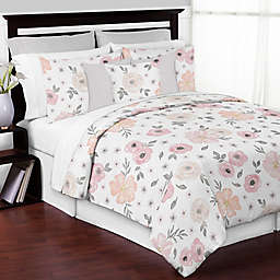 Sweet Jojo Designs® Watercolor Floral 3-Piece Full/Queen Comforter Set in Pink/Grey
