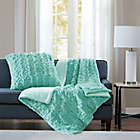 Alternate image 1 for Madison Park Ruched Faux Fur 25-Inch Square European Throw Pillow in Aqua
