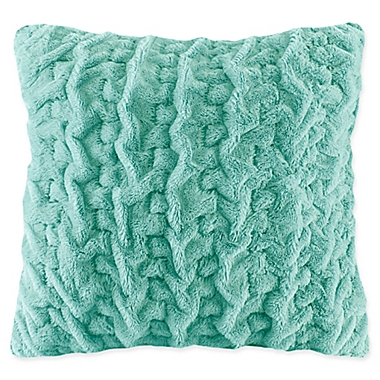 Madison Park Ruched Faux Fur 25-Inch Square European Throw Pillow in Aqua. View a larger version of this product image.