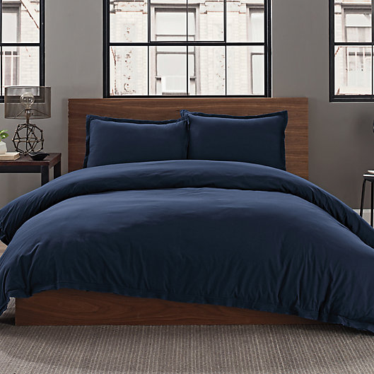 Alternate image 1 for Garment Washed Solid Full/Queen Duvet Cover Set in Navy
