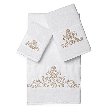 Linum Home Textiles Scarlet Embellished 3-Piece Bath Towel Set  in White. View a larger version of this product image.