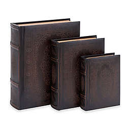 Ridge Road Décor 3-Piece Faux Leather Book Box Set in Walnut