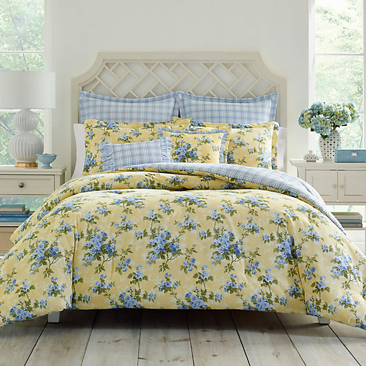 Alternate image 1 for Laura Ashley® Cassidy 7-Piece Reversible Comforter Set in Yellow