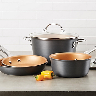Ayesha Curry&trade; Nonstick Hard Anodized Aluminum 11-Piece Cookware Set in Charcoal Grey. View a larger version of this product image.