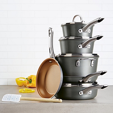 Ayesha Curry&trade; Nonstick Hard Anodized Aluminum 11-Piece Cookware Set in Charcoal Grey. View a larger version of this product image.