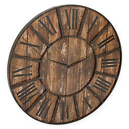 Ridge Road Décor 36-Inch Round Wooden Wall Clock in Distressed Black and Brown