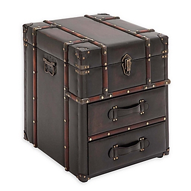 Ridge Roade D&eacute;cor Uma Rectangular Leather and Wood Trunk Side Table. View a larger version of this product image.