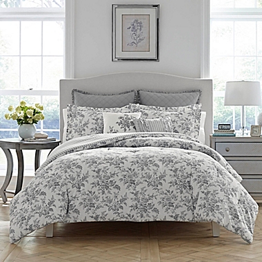 Laura Ashley&reg; Annalise Reversible Full/Queen Comforter Set in Grey. View a larger version of this product image.