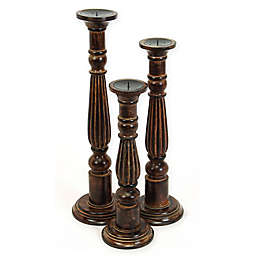 Ridge Road Décor 3-Piece Wood Baluster Candle Holder Set in Walnut