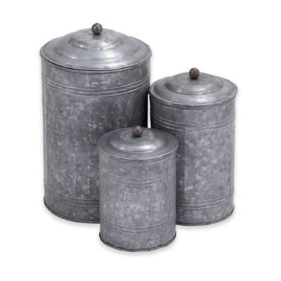 Ridge Road D&eacute;cor 3-Piece Galvanized Iron Canister Set in Grey
