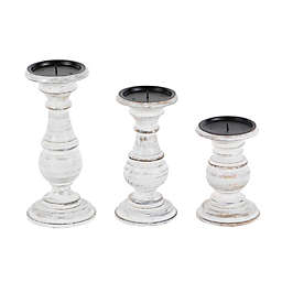 Ridge Road Décor  3-Piece Turned Wood Candle Holder Set in White