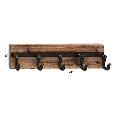 Ridge Road D&eacute;cor Inset Strip Iron/Wood Wall Hook Rack in Brown. View a larger version of this product image.