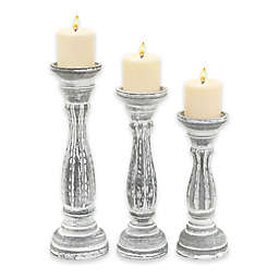 Ridge Road Décor 3-Piece Distressed Wood Candle Holder Set in White