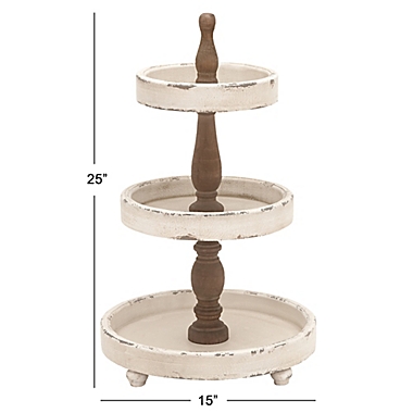 Ridge Road D&eacute;cor 3-Tier Rustic Wood Serving Stand in Oak/White. View a larger version of this product image.