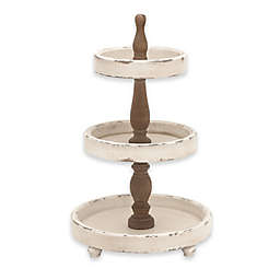 Ridge Road Décor 3-Tier Rustic Wood Serving Stand in Oak/White