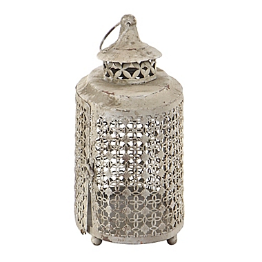 Ridge Road D&eacute;cor 2-Piece Oval Scallop Lattice Iron Candle Lantern Set in Beige. View a larger version of this product image.