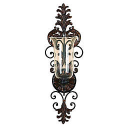 Ridge Road Décor Scrolled Hurricane Iron/Glass Candle Sconce in Bronze