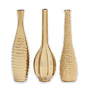 Ridge Road D&eacute;cor 3-Piece Textured Ceramic Vase Set in Gold