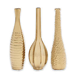Ridge Road Décor 3-Piece Textured Ceramic Vase Set in Gold