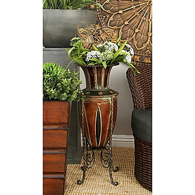 Ridge Road D&eacute;cor Iron Amphora Vase with Stand in Bronze. View a larger version of this product image.