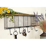 Ridge Road D&eacute;cor Iron Wall Shelf with Baskets and Hooks in Black